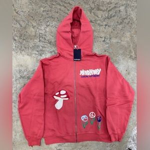 MADHAPPY MUSHROOM POCKETLESS ZIP UP MARSALA HOODIE - UNISEX Small Brand New NWT